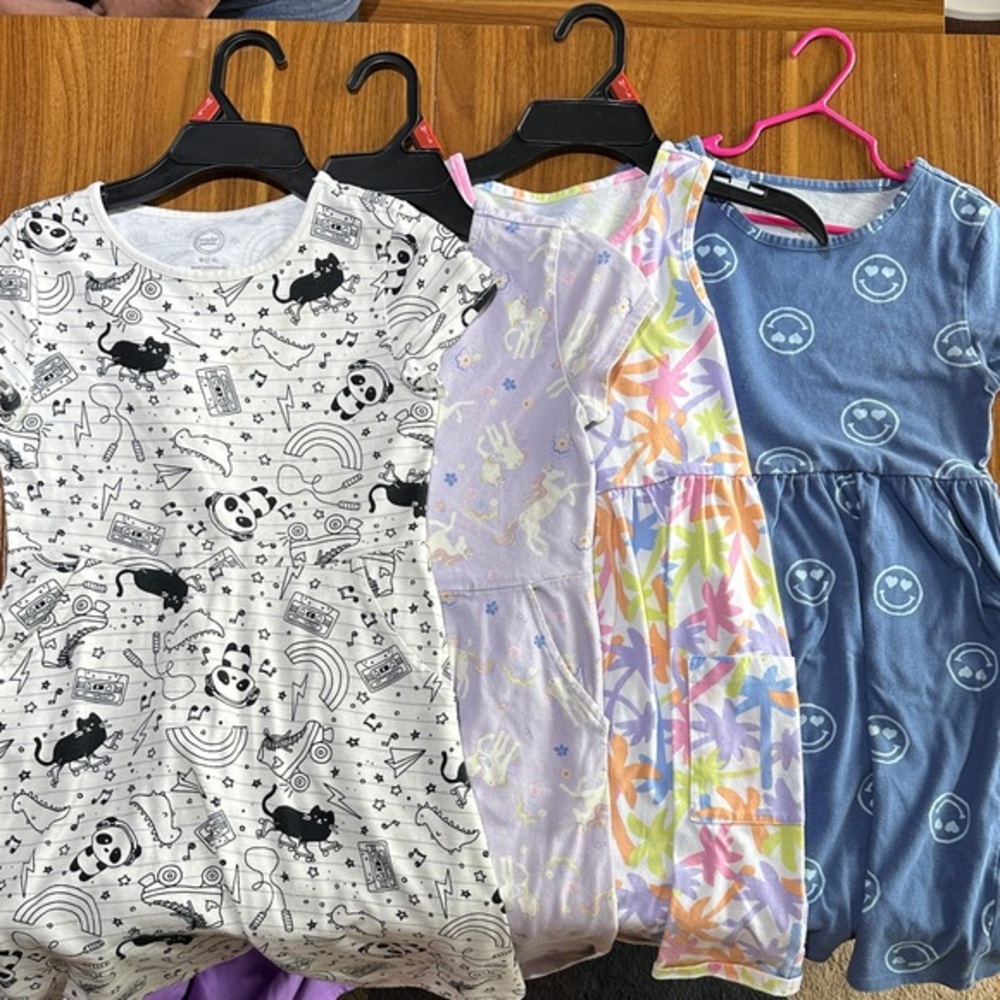 EUC Wonder Nation Girl’s Dress Bundle of 4 - Black, White, Purple, Blue, Pink